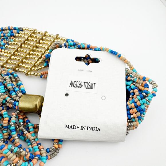 Multicolor Beaded Strand Necklace with Gold Accents Made in‎ India - Picture 10 of 10